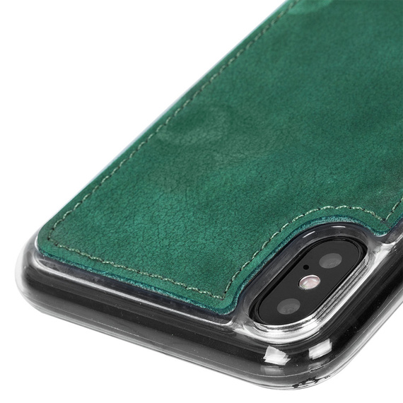 Etui skóra naturalna Back case - Nubuk Ciemny Zielony - TPU Transparentne
