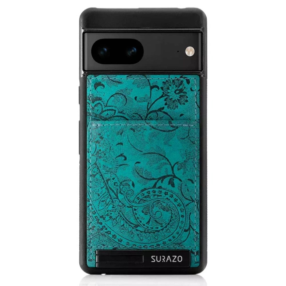 Etui skóra naturalna Back case z podpórką - Ornament Turkusowy - TPU Czarne