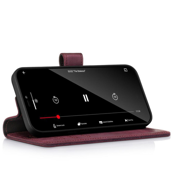 Skórzany pokrowiec na smartfon RFID Portfel z Klapką Premium - Burgund - TPU Czarne