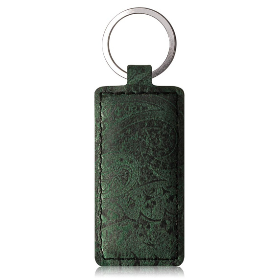 Etui ze skóry naturalnej na smartfon RFID Prestiż - Ornament Zielony - TPU Czarne