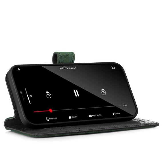 Skórzane etui na telefon RFID Wallet case - Ornament Zielony - TPU Czarne